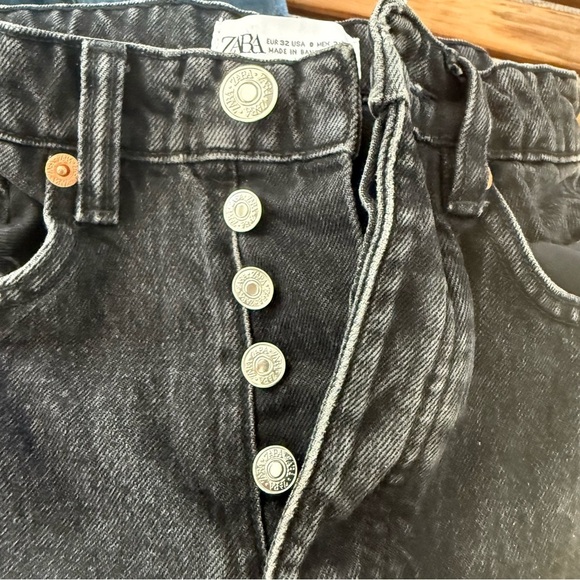 Zara Women’s High-Rise Button Fly Cropped Raw-Edge Wide-leg Black Wash Sz 0 EUC - Picture 10 of 12